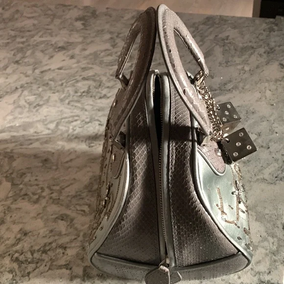 DIOR VINTAGE CRYSTAL PYTHON TRIMMED SATIN GAMBLER BAG, Limited Edition #0122 - Picture 10 of 12